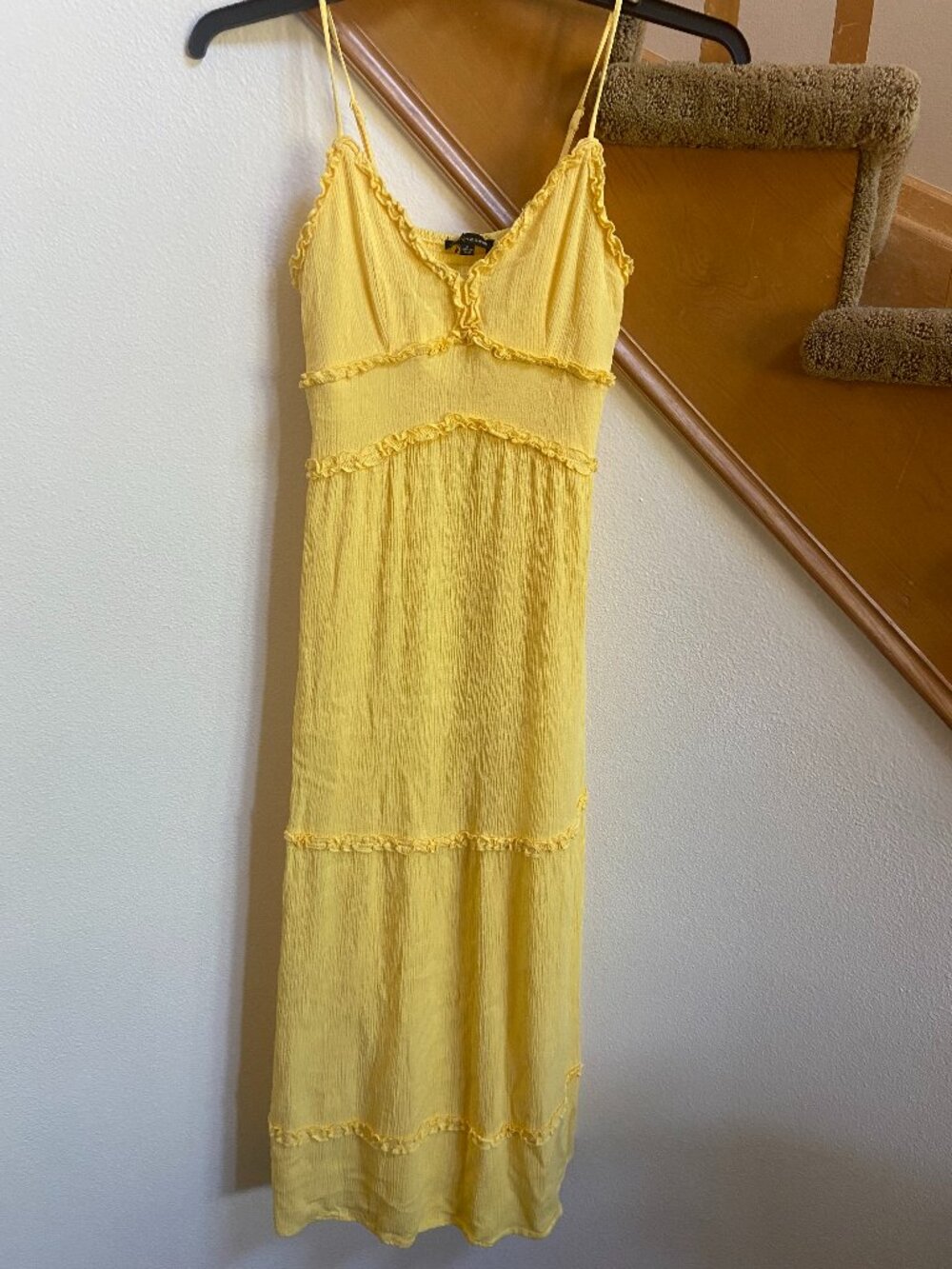 Yellow maxi dress sz S spaghetti straps ruffles